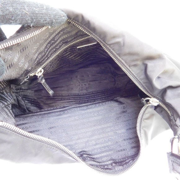SOLD-Authentic Prada Black Nylon Leather Hobo Bag - Picture 6 of 8